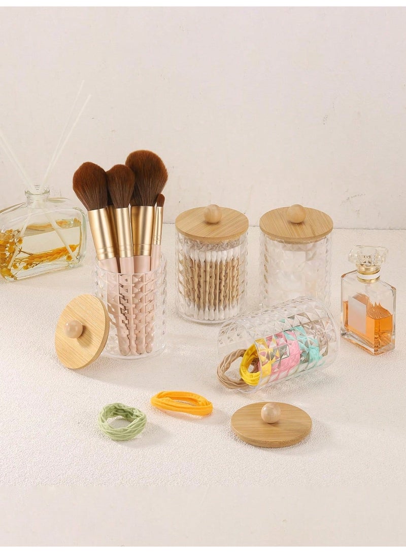 طقم علب تخزين شفافة عدد 4 بغطاء خشبي – تصميم ماسي أنيق - Image 4